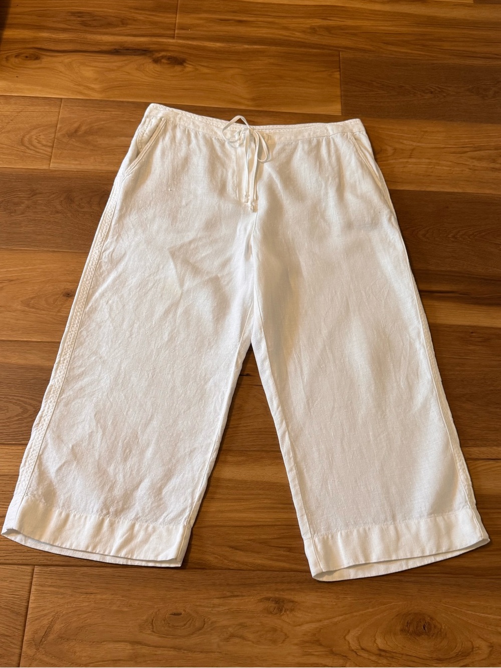 Talbots 100% Linen White Drawstring Cropped Pants - Size 12 - Picture 3 of 5